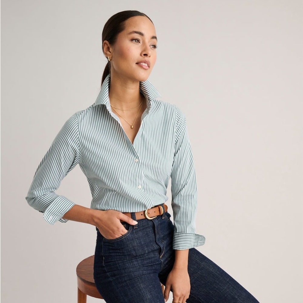 J. McLaughlin Women's Aqua/White Stripe Long Sleeve Button Up Shirt